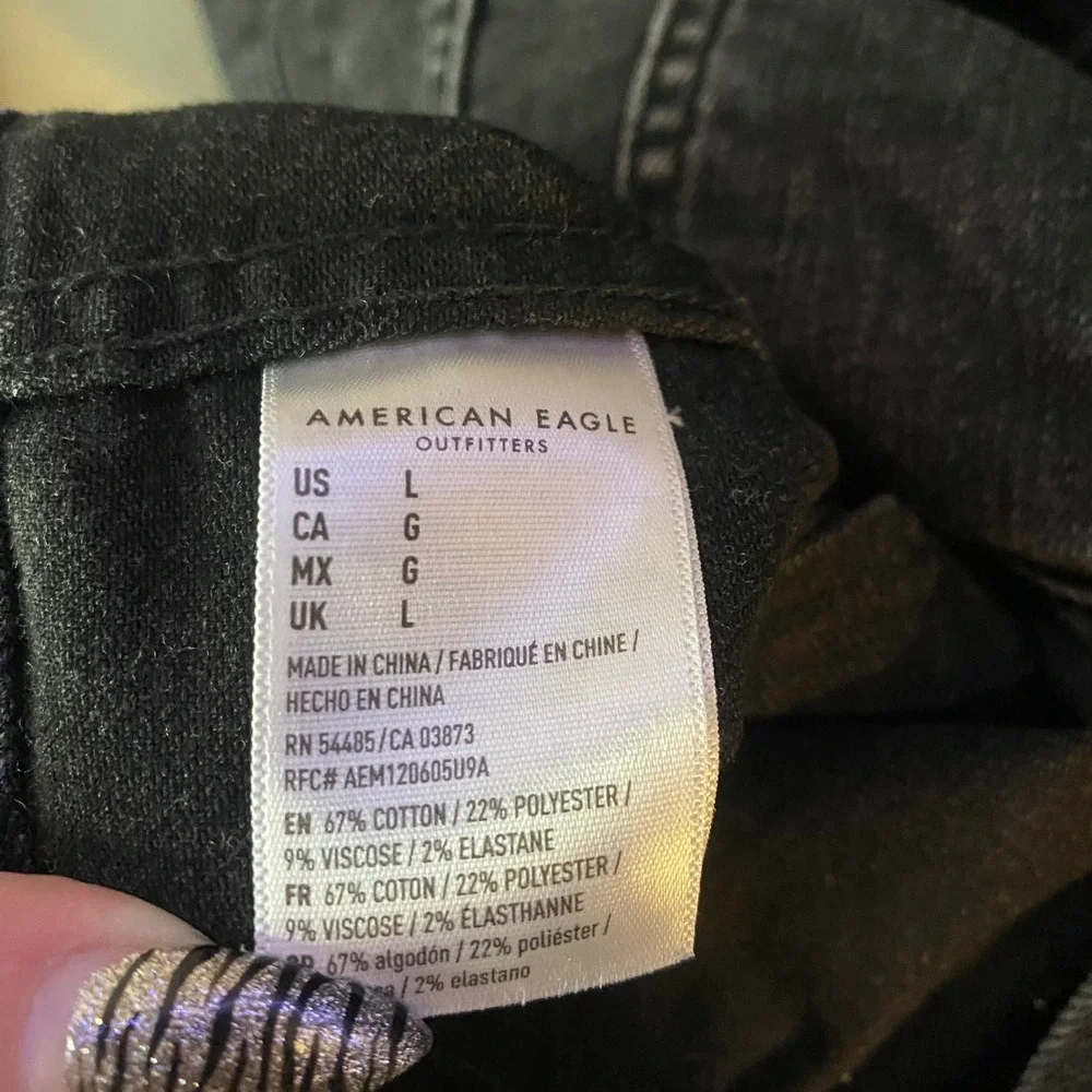 American Eagle Young Money Denim Jacket Mens Large Black Graphic Sleeve Trucker